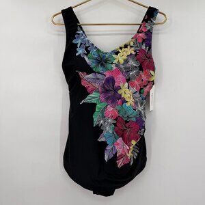 Swimsuits For All Women’s Black Floral One-Piece Swimsuit Plus Size 16 NWT